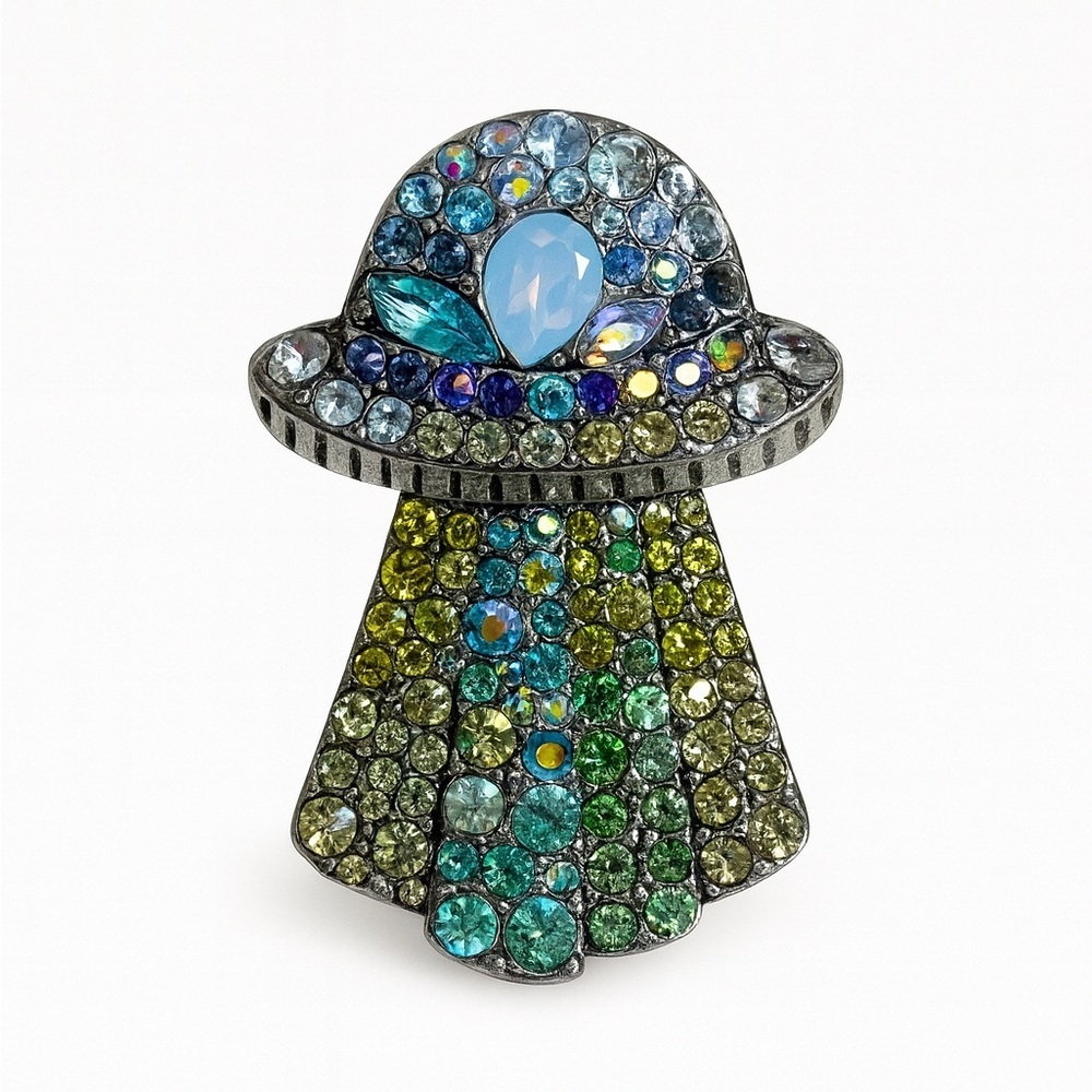 Colorful Crystal UFO Brooch - Picture 1 of 9